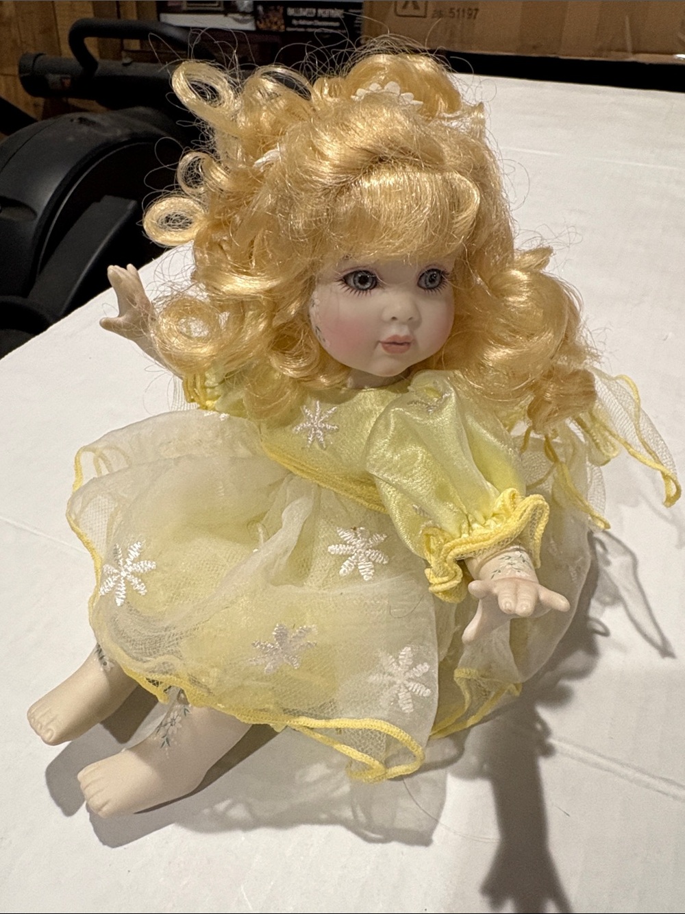 Yellow Girl porcelain Doll in Yellow Dress